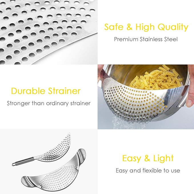 Pot Strainer Set 2 Pieces Stainless Steel Strainers Set, Easy Draining Durable Dishwasher Safe, Work for All Cooking Kitchenware, Noodles Pasta Fruit Veggies Food Strainers