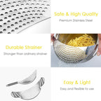 Pot Strainer Set 2 Pieces Stainless Steel Strainers Set, Easy Draining Durable Dishwasher Safe, Work for All Cooking Kitchenware, Noodles Pasta Fruit Veggies Food Strainers