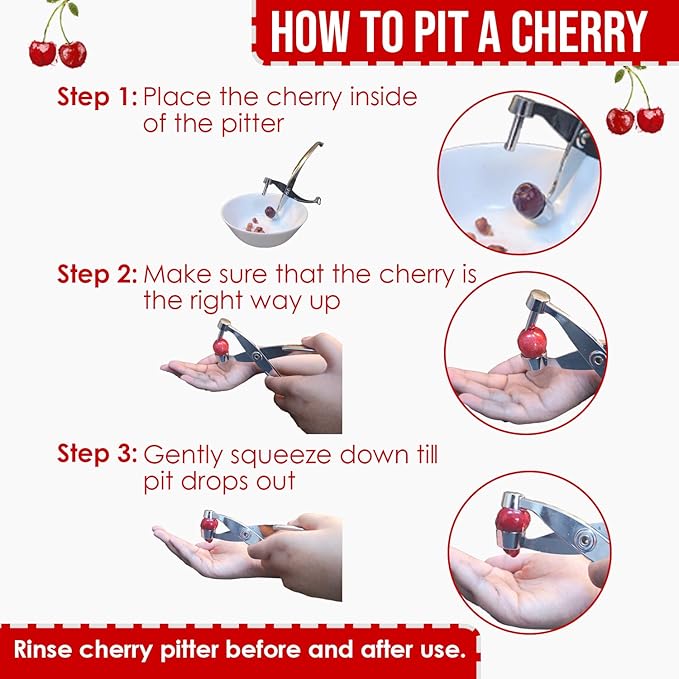 Cherry Pitter Tool Pit Remover with Locking Mechanism | Cherry Picker | Cherry Seed Remover for Baking, Olive Pitter Kitchen Accessories | Cherry Pitters Machine for Making Fresh Cherry Dishes