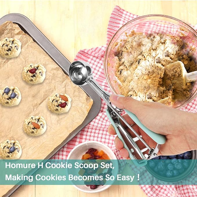 Cookie Scoop 2 Tablespoon, Size #40 Cookie Dough Scoop, 2 Tbsp/ 30 ml/ 1 oz Cookie Scoop for Baking, Mint, Spring-Loaded Scoop, Comfortable Grip