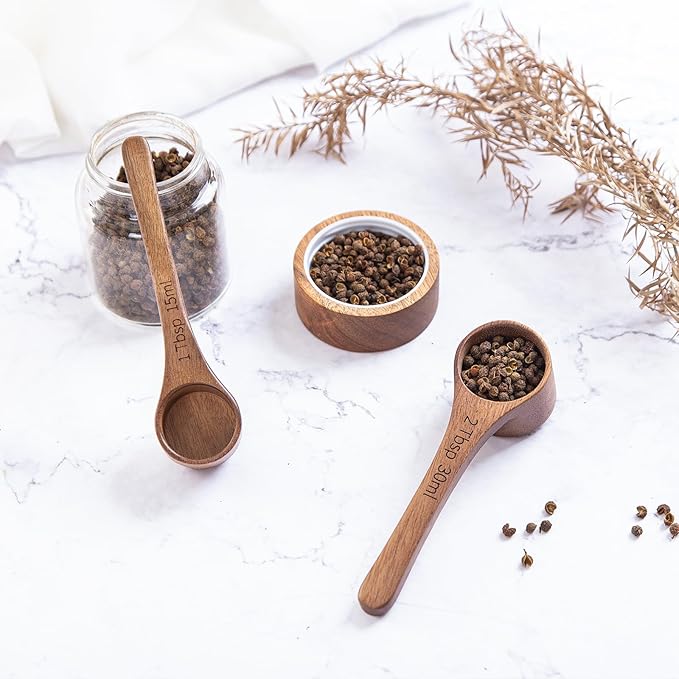 4PCS Wooden Measuring Scoops Acacia Wooden Scoops For Jars Small Wood Scoop For Coffee Measuring Spoons Wood Scoop For Containers Daily Powder Salt Bath Soap Scooper Acacia(30ml&15ml)