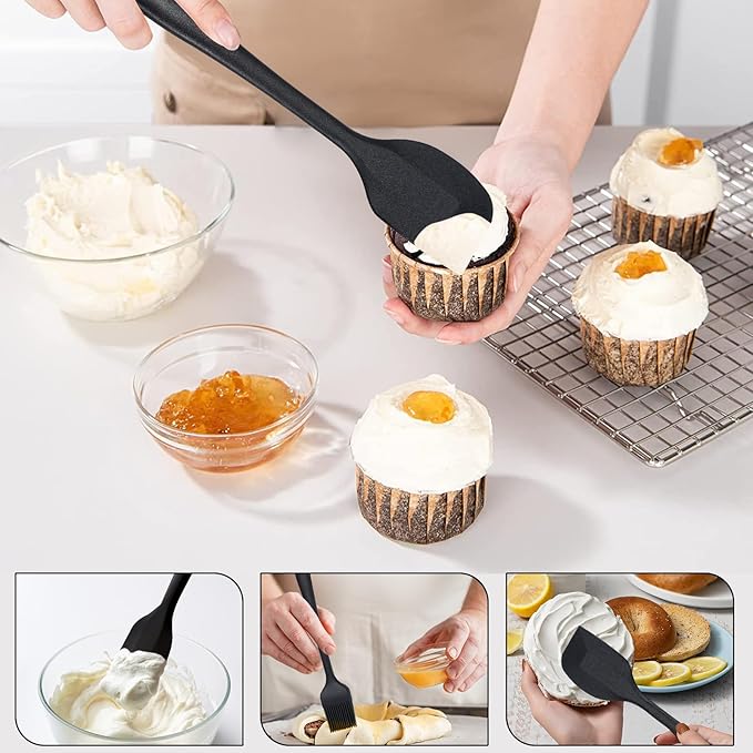 13-Piece Measuring Cups and Spoons Set with 3-Piece Black Silicone Spatula Set, BPA-Free, Dishwasher Safe Baking and Cooking Tools
