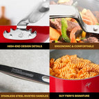 Guy Fieri's Flavortown 6-Piece Ceramic Cookware Set, 8" & 10.2" Frypans, 2QT Saucepan, 3.2QT Sautépan Nonstick, Made without PFAS PTFE PFOA, Oven & Dishwasher Safe, Easy to Clean, Red