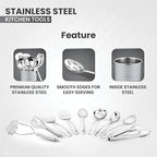 Avador® Premium Set of 10 Stainless Steel (GREY HOLDER) Kitchen Tool Set with Holder Easy To Clean, Space Saving, Great for Cooking, Baking, Prepping (GREY)