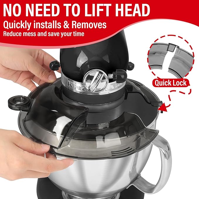 Pouring Shield for KitchenAid Tilt Head 4.5-5 QT (for Stainless Steel Bowls Only), for Kitchen aid Accessories and Attachments, Fully Enclosed Foldable Lid Mixer Bowl Cover, Not For Bowl Lift (Black)