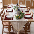 Linen Placemats Set of 8, Machine Washable, Heat Resistant, Wrinkle Free, Thick Polyester Kitchen Place Mats for Dining Table (Burgundy)