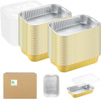 13"x 8.9" 7.5LB Sturdy Aluminum Foil Pans with Lids (50 Packs), 2X Thicker Heavy Duty for Dishwasher, Reusable Microwavable for Cooking, Baking, Reheating, Freezer, Oven, Recyclable