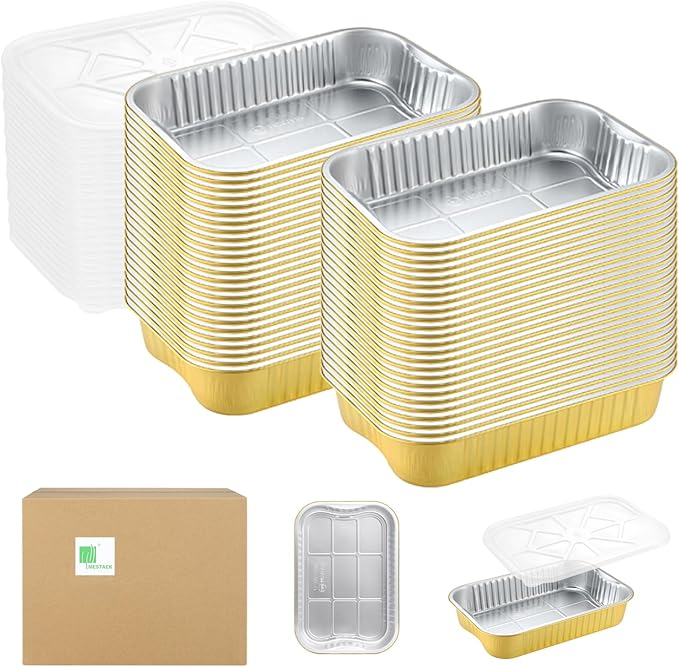 13"x 8.9" 7.5LB Sturdy Aluminum Foil Pans with Lids (50 Packs), 2X Thicker Heavy Duty for Dishwasher, Reusable Microwavable for Cooking, Baking, Reheating, Freezer, Oven, Recyclable