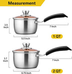 E-far Saucepan with Lid Set, 1 Quart and 2 Quart Stainless Steel Sauce Pan, Multipurpose Small Pot Set for Home Kitchen Restaurant Cooking, Easy Clean & Rust Free, Dishwasher Safe
