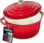 Zulay Kitchen 7.7 Quart Enameled Cast Iron Dutch Oven Pot with Lid – Premium Durability & Oven Safe up to 500°F – Heavy Duty Cookware Perfect for Bread Baking, Stews, Braising & Roasting – Red