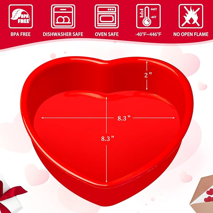 8 Inch Heart Shaped Cake Pans, 2 Pack Nonstick Heart Cake Molds Silicone Baking Molds for Cheesecakes, Chocolate Cakes, Brownies