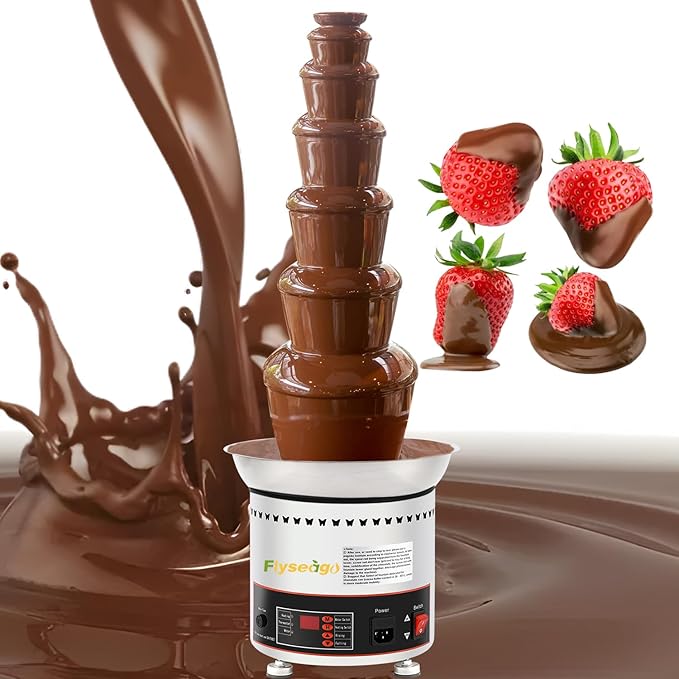 Chocolate Fountains Commercial 7 Tiers 18Lbs Large Chocolate Waterfall Machine Stainless Steel Chocolate Melting Fondue Set Easy Assembly for Nacho Cheese BBQ Sauce Liqueurs Digital-control