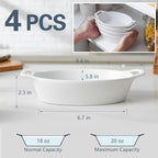 ONEMORE Oval Au Gratin Baking Dish, 20 oz Small Casserole Dishes with Handles 6x8" Ceramic Baking Pan for 1-2 People, Oven Safe for Lasagna, Pies, Individual Servings & Side Dishes, Set of 4, White