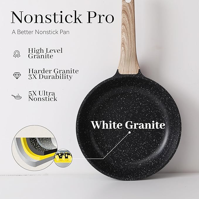 Pots and Pans Set Non Stick, 13Pcs Kitchen Cookware Sets, Granite Stone Induction Cookware Non Stick Cooking Set w/Frying Pans, Saucepans, Sauté Pan (PFOA Free), Black