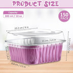Aoriher 150 Pieces 10 oz Mini Cake Pans with Lids Aluminum Foil Baking Cups Square Disposable 4" x 4" Large Cupcake Cups Baking Tins for Kitchen Brownie Pudding Desserts Holders(Rose Red)