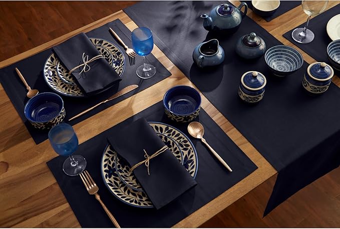 Solino Home Navy Table Runner 108 Inches Long - Dru Cotton Linen Dining Table Runner 14 x 108 Inch for Summer - Handcrafted and Machine Washable