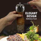 Pepper Grinder, Classical Roast Black Manual Pepper Grinder Set, Hand Shake Sea Salt Mill, Retro Style Wood， Acrylic，Ceramic Blades, Enjoy Fresh Pepper Spices (Walnut color 2pcs-6in)