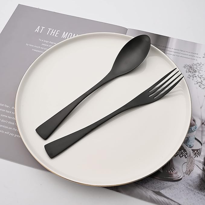 Luxury Silverware Set Flatware Cutlery 18/10 Stainless Steel Matte Polishing Metal Utensils Set Group Service for 1, 6-piece, Black