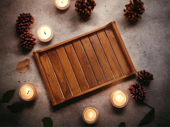 Set of 2 Romper Teak Wood Rectangular Serving Tray for Home/Kitchen/Restaurant/Office Organizer/Dining Table|Premium Wooden Trays| 18 X 12 ; 15 x 10 inches | Handcrafted in India
