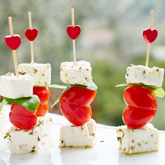 Minisland Red Love Heart Cocktail Picks, 4.7 Inch Long Bamboo Fancy Toothpicks for Appetizers, Decorative Bridal Wedding Valentines Party Food Drinks Garnish Fruit Skewer Sticks 100 Counts -MSL131