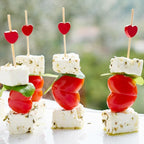 Minisland Red Love Heart Cocktail Picks, 4.7 Inch Long Bamboo Fancy Toothpicks for Appetizers, Decorative Bridal Wedding Valentines Party Food Drinks Garnish Fruit Skewer Sticks 100 Counts -MSL131