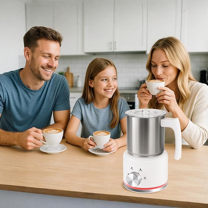 Milk Frother and Steamer, 16.9 OZ Milk Frother for Coffee, 4 in 1 Frother Separable Easy to Use and Clean, Durable Safe Silent Working for Coffee, Latte, Cappuccino Hot Chocolate, White