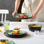 vancasso Plates and Bowls Sets, 24 Pieces Stoneware Dinnerware Sets for 8, Kitchen Dish Set Mircowave and Dishwasher Safe Dinner Set Ceramic Dishware, Turf Green, Series AMBER