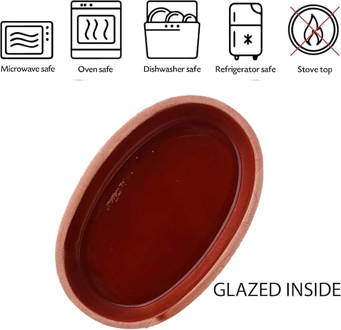 Hakan Bergama Handmade Oval Clay Pan Set of 2 | Terracotta Pans Glazed Inside | Casserole Dishes for Oven Baking | Traditional Earthenware Clay in Box, Large, 4.8 x 10.25 x 1.5-inch 13.5 Oz (400 cc)