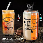 Layhit 24 Set Bulk Thank You Team Gifts Cups for Employees Staff Coworker Christmas Appreciation Gifts Thank You Glass Cups 16 oz Can Shaped Beer Glass with Lids Straws Brushes(Bright Style)