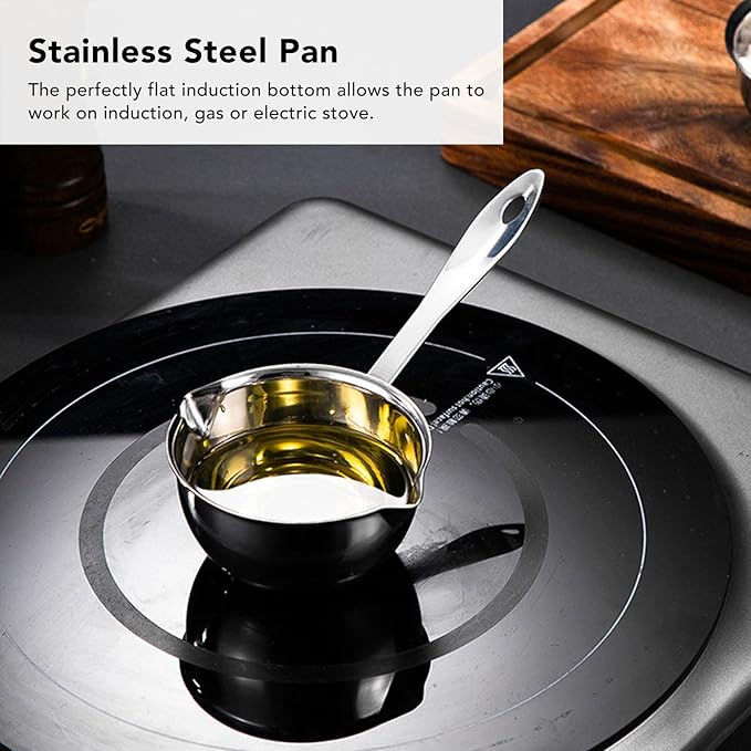 Butter Warmer, Butter warmer Pot Food Grade Stainless Steel Mini Butter Warmer Milk Warmer Coffee Pot Stovetop Chocolate Melting Pan with 2 Pour Spouts Sauce Pan for Stove Top Coffee Tea Soup(150ML)