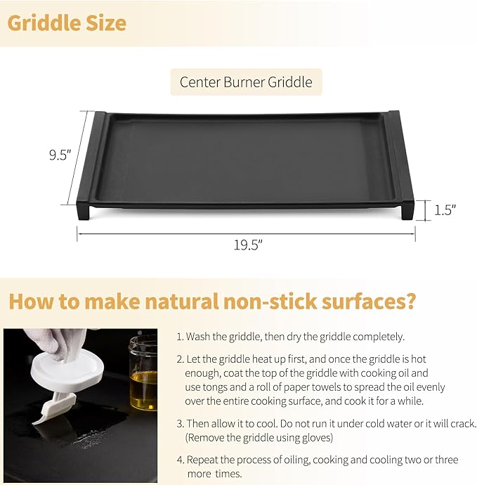 Upgraded WB31X24738 Griddle Replacement Parts for GE Stove Parts WB31X24998 Cast Iron Stove Top Griddle WB31X49806 General Electric Gas Range Cooktop Center Griddle Plate JGB700SEJ4SS Flat Top Pan