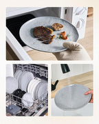 Famiware Porcelain kitchen plates and bowls set, Modern dishes set for 6, Handmade Wave Edge Dinnerware Sets, Microwave and Dishwasher Safe Tableware, Sleek Grey (24pc)