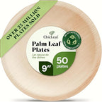 Chic Leaf Palm Leaf Plates - 9" Round - 50 Pack of 100% Compostable, Biodegradable & Disposable Bamboo Plates – Heavy Duty, Sturdy Paper Alternative for Wedding Desserts & Events