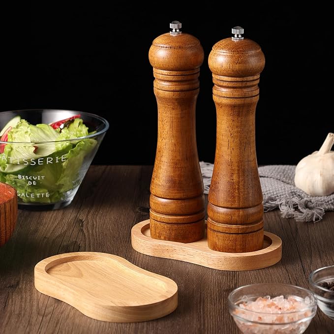 Salt and Pepper Wooden Mill Rest, Wood Colours Pepper Grinder Tray, Work Surface and Dining Table Protector (Pepper Mill not Included)