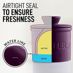 Zulay Kitchen Butter Crock With Lid & Spreader Knife for Countertop - Ceramic French Butter Dish Keeper For Fresh & Spreadable Butter - Purple