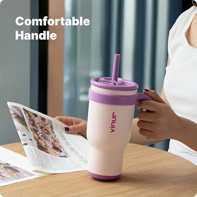 VINUR Tumbler with Handle-30 oz Stainless Steel Double Wall Vacuum Insulated Tumbler with Lid and Straw, Leak Proof Water Cup for Travel