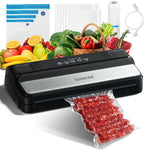Vacuum Sealer for Food, 90Kpa 7-IN-1 Food Vacuum Sealer Machine Dry/Moist/Gentle Mode, Automatic Food Sealer with Build-in Cutter and Storage, 15pcs Pre-cut Bags, Bag Roll, Vaccum Hose