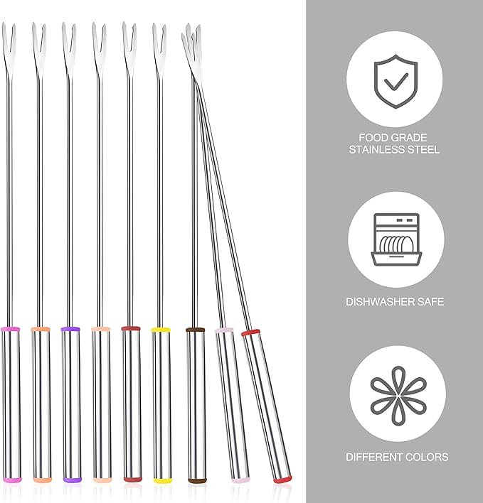 15pcs 9.6 Inch Fondue Sticks Stainless Steel Barbecue Fruit Dessert Forks with Heat Resistant Handle for Roast Meat Chocolate Dessert Cheese Marshmallows