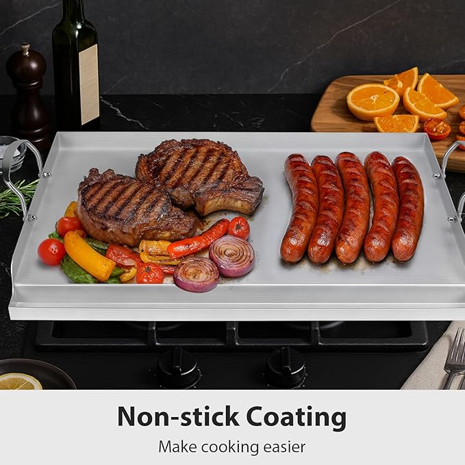 Utheer 23" x 16" Ceramic Nonstick Stainless Steel Griddle for Gas, Charcoal, Grill, Large Stove Top Griddle, Non-Toxic, PFAS/PFOA/PTFE Free, Oven Up to 500°F, for BBQ, Camping & Kitchen, Sliver