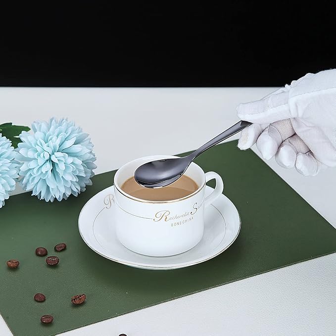 Black Demitasse Espresso Spoons, 5.5'' Mini Coffee Spoons, Set of 6, Stainless Steel, Dishwasher Safe