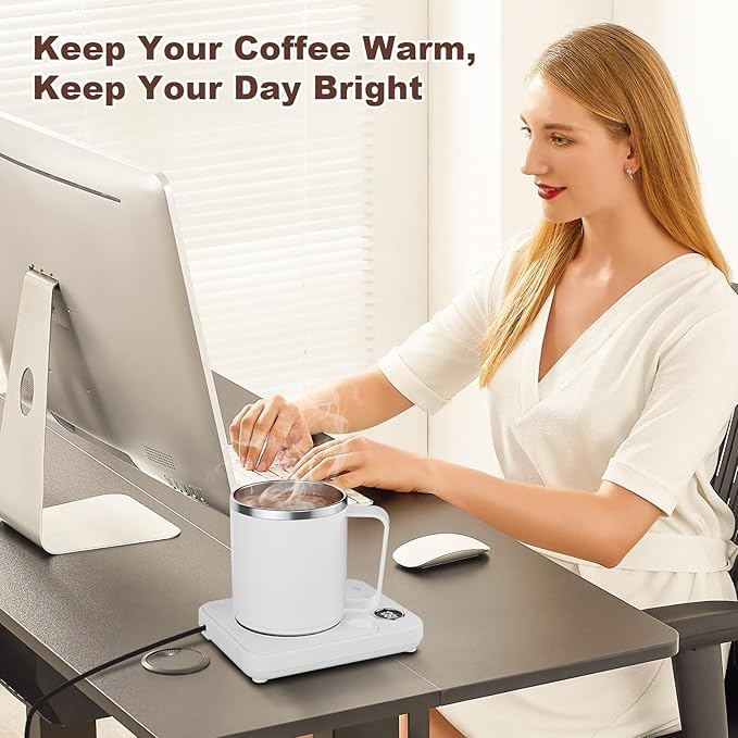 Coffee Mug Warmer & Mug Set for Desk, Electric Coffee Cup Warmer with 16oz Heated Mug, Smart Coffee Heater with Auto Shut Off for Office/Home, Christmas/Birthday/Coffee Gifts for Men & Women,White