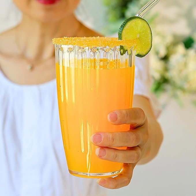 Kate Aspen Clear Ribbed Acrylic Glasses Drinkware Set of 8, 21 oz, Plastic Tumblers, Tumblers & Water Glasses, BPA-Free Plastic Cups Reusable for Cocktails,Pool Parties & Outdoor Entertaining