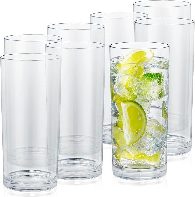 Zulay Kitchen Acrylic Glasses Drinkware - 8 Piece Unbreakable Plastic Tumblers - BPA-Free, Reusable Plastic Drinking Glasses for Home & Outdoors - Stackable, Lead-Free & Dishwasher Safe - (16 oz)