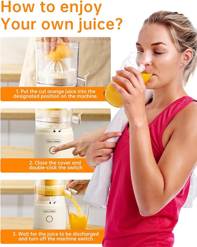 Orange Citrus Juicer, Electric Portable Lemon Juicer,Citrus Squeezer for Lemon Grapefruit Fruit, Small Wireless Juice Machine, Easy Use Orange Squeezer, Easy to Clean