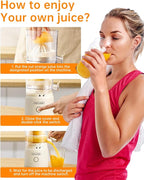 Orange Citrus Juicer, Electric Portable Lemon Juicer,Citrus Squeezer for Lemon Grapefruit Fruit, Small Wireless Juice Machine, Easy Use Orange Squeezer, Easy to Clean