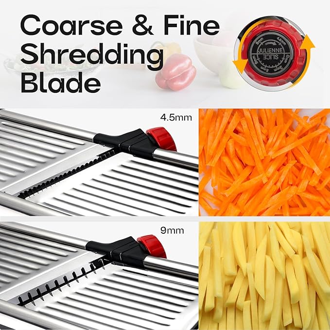 X Home Adjustable Mandoline Slicer for Kitchen, Stainless Steel Food Slicer, Vegetable Slicer for Cucumber, Potato, Carrot, Onion, Cleaning Brush & Food Pusher Included, Easy to Use & Clean