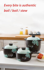 Ceramic Pot Clay Pot For Cooking Casserole Dish, 6L, Black, Earthenware, Ceramic, Round, With Lid