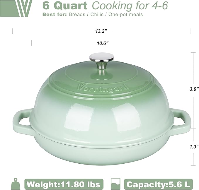 Enameled Cast Iron Dutch Oven Pot with Lid, Bread Oven for Sourdough Bread Baking, Dutch Ovens with Bread Proofing Basket& Baking Supplies Set, 6 Quart, Green