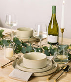 TheTerra Ceramic Dinnerware Sets with Pasta Bowls for 4, 16 Pieces Porcelain Lightweight Speckled Plates and Bowls Sets, Scratch Resistant Dish Set, Oven & Microwave & Dishwasher Safe, Cappuccino