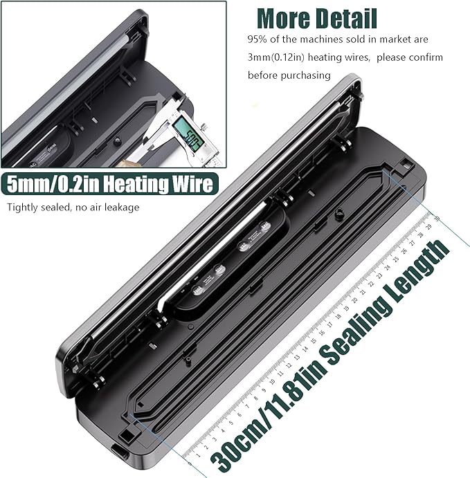 Food Vacuum Sealer Machine Compact Design 100 Times Consecutive Works 5 Food Modes Dry&Moist Multi-Functional Vacuum Sealing Saver Storage with 10 Vacuum Seal Bags